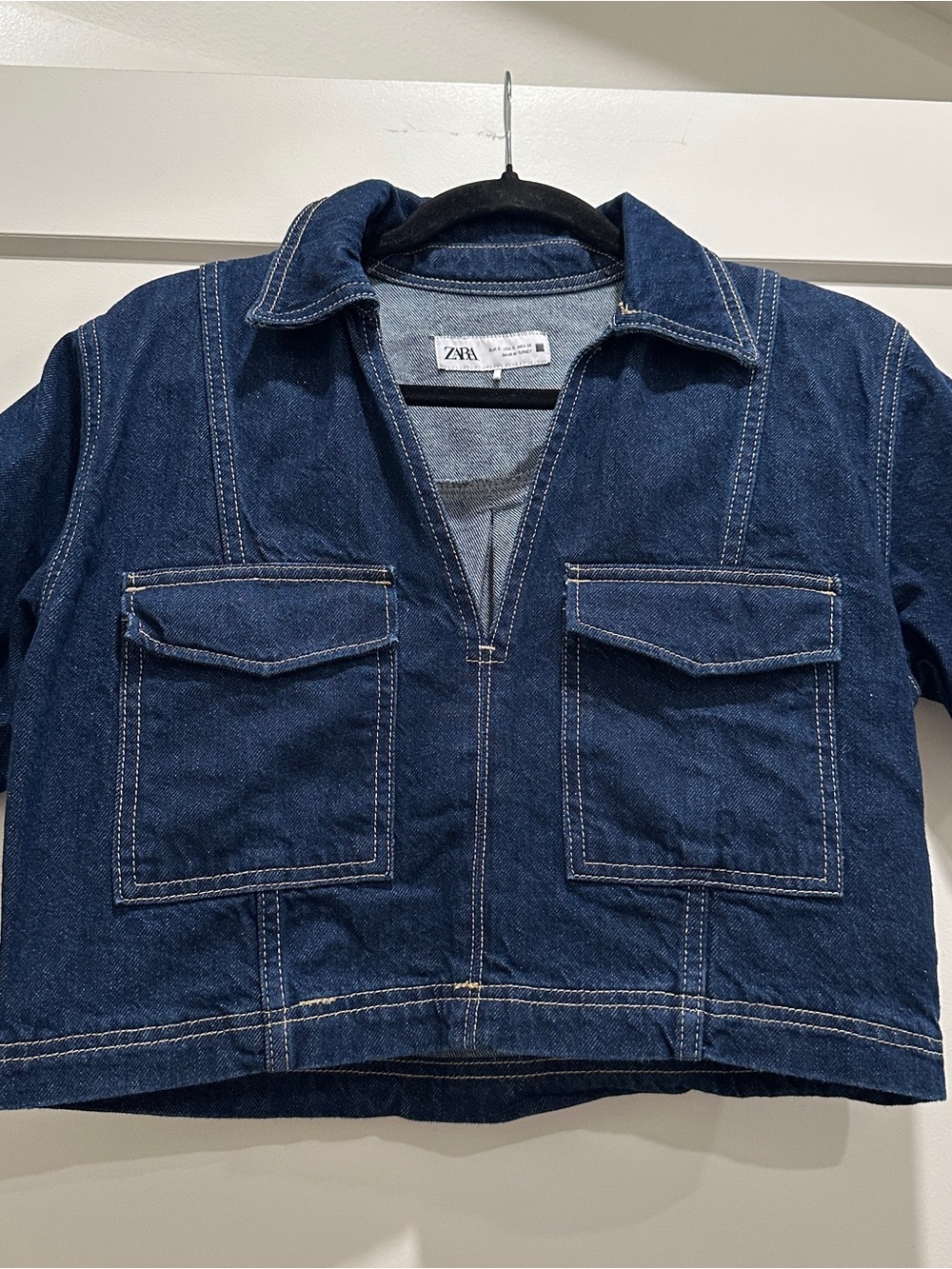 ZARA Dark Blue Denim Utility Top